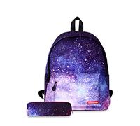 FANDARE Unisex Casual Daypack Backpacks Galaxy School Bag for Girls Boys High School Teens Knapsack Women Men Travel Laptop Rucksack College Bookbag with Pencil Case Pouch Waterproof Polyester Purple