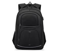 FANDARE Unisex Laptop Backpack Travel Laptop Backpack College High School Bag Commute Waterproof PU Knapsack Work Daypacks with USB Charging Port Reflective Strip for Outdoor Business Rucksack Black