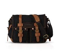 FANDARE Unisex Messenger Bag Canvas Satchel College Bag Outdoor Travel Bookbag Commute Work Shoulder Bag 14 inch Laptop Crossbody Bag for Men/Women Black