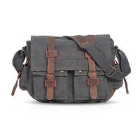 FANDARE Unisex Messenger Bag Canvas Satchel College Bag Outdoor Travel Bookbag Commute Work Shoulder Bag 14 inch Laptop Crossbody Bag for Men/Women Gray