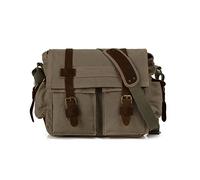 FANDARE Unisex Messenger Bag Canvas Satchel College Bag Outdoor Travel Bookbag Commute Work Shoulder Bag 14 inch Laptop Crossbody Bag for Men/Women ArmyGreen