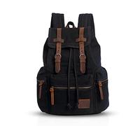 FANDARE Vintage Backpack Canvas Daypacks School Bag Outdoor Hiking Rucksack College Bookbag Teenager Travel Field Pack Large Knapsack Durable Infantry Pack for Women Men Black