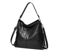FANDARE Vintage Handbag Women's Hobo Top-handle Tote Bags Waterproof PU Leather Ladies Shoulder Bucket Tassel Bags for 12.9 Inch Laptop Commute Shopping Travel Office Messenger-bags Black