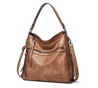FANDARE Vintage Handbag Women's Hobo Top-handle Tote Bags Waterproof PU Leather Ladies Shoulder Bucket Tassel Bags for 12.9 Inch Laptop Commute Shopping Travel Office Messenger-bags Khaki