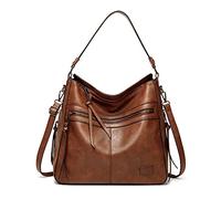 FANDARE Vintage Handbag Women's Hobo Top-handle Tote Bags Waterproof PU Leather Ladies Shoulder Bucket Tassel Bags for 12.9 Inch Laptop Commute Shopping Travel Office Messenger-bags Brown