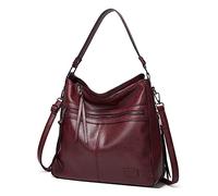 FANDARE Vintage Handbag Women's Hobo Top-handle Tote Bags Waterproof PU Leather Ladies Shoulder Bucket Tassel Bags for 12.9 Inch Laptop Commute Shopping Travel Office Messenger-bags Wine Red