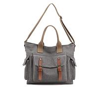 FANDARE Vintage Handbags Canvas Shoulder Bags Women Messenger Crossbody College Tote Bag for 10.5 Inch Tablet Shopping Travel Office Business Grey