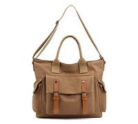 FANDARE Vintage Handbags Canvas Shoulder Bags Women Messenger Crossbody College Tote Bag for 10.5 Inch Tablet Shopping Travel Office Business Brown