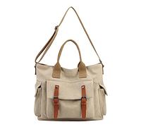 FANDARE Vintage Handbags Canvas Shoulder Bags Women Messenger Crossbody College Tote Bag for 10.5 Inch Tablet Shopping Travel Office Business Khaki