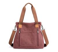 FANDARE Vintage Handbags Canvas Shoulder Bags Women Messenger Crossbody College Tote Bag for 12.9 inch tablet laptop Shopping Travel Office Business Satchel Bag Pink