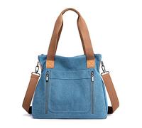 FANDARE Vintage Handbags Canvas Shoulder Bags Women Messenger Crossbody College Tote Bag for 12.9 inch tablet laptop Shopping Travel Office Business Satchel Bag Blue