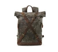 FANDARE Vintage Internal Frame Backpacks Rolltop Canvas Backpack Travel Rucksack Hiking Backpack Outdoor Duffle Bags Trekking Daypacks for Men Women Sport Travel Camping Mountaineer Knapsack Green