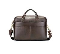 FANDARE Vintage Leather Briefcase for Men, Large Capacity 14 Inch Laptop Bag with Detachable Strap, Comfortable Handle, Brown Business Tote Messenger Handbag Professional Shoulder Document Bag