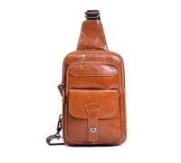 Fandare Vintage Leather Chest Crossbody Sling Bag - Waterproof, Shoulder Bag for Business Travel, Hiking, Gym - Yellow, Brown