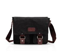 FANDARE Vintage Messenger Bag Satchel College Bag Schoolbag Bookbag Crossbody Bag Travel Shoulder Bag Commute Work Bag 14 inch Laptop Briefcase Multipurpose Men/Women Canvas Black