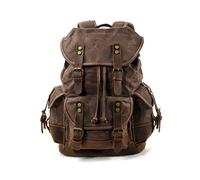 FANDARE Vintage Rucksack Backpack for Women & Men Large Capacity 21.6L Daypack Water-Resistant Canvas Laptop Backpack Retro Colorblock Design for Travel Work College Brown A