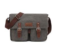FANDARE Vintage Shoulder Bag Canvas Crossbody Bag Business Messenger Bag Expandable Satchel Bag for Men and Women Teens Travle School College Backpack Gray