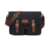 FANDARE Vintage Shoulder Bag Canvas Crossbody Bag Business Messenger Bag Expandable Satchel Bag for Men and Women Teens Travle School College Backpack Black