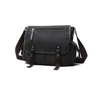 FANDARE Vintage Shoulder Bag Canvas Crossbody Bag Men Briefcases Messenger Satchel Bag fit 12.9 inch Laptop for School College Commute Outdoor Business Travel Small Daypacks Black