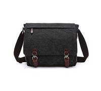 FANDARE Vintage Shoulder Bag Canvas Crossbody Bag Men Laptop Messenger Satchel Bag Passport Holder Bag fit 12.9 inch Laptop for School College Commute Outdoor Business Travel Small Daypacks Black