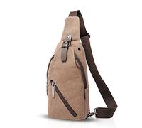 FANDARE Vintage Shoulder Bag Sling Bag School Travel Men Women Messenger Backpack Chest Bag Sports Bag Travels Outdoor Canvas, Khaki, L, Leisure Backpack