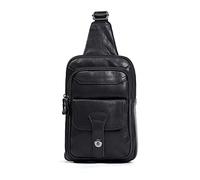 FANDARE Vintage Sling Bag Genuine Leather Chest Crossbody Bag Cover Pack Hiking Small Rucksack Waterproof Shoulder Bag Sling Backpack for Business Travel Hiking Bicycle Sport Gym Pack Black