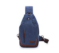 FANDARE Vintage Sling Chest Bag One Shoulder Bag Canvas Crossbody Backpack Men Daily Bookbag with Earphone Hole for Outdoor Travel Work Hiking Running Indoor Activities Daypacks Dark Blue