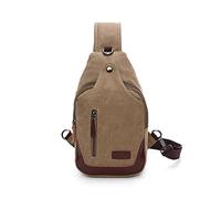 FANDARE Vintage Sling Chest Bag One Shoulder Bag Canvas Crossbody Backpack Men Daily Bookbag with Earphone Hole for Outdoor Travel Work Hiking Running Indoor Activities Daypacks Khaki