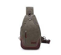 FANDARE Vintage Sling Chest Bag One Shoulder Bag Canvas Crossbody Backpack Men Daily Bookbag with Earphone Hole for Outdoor Travel Work Hiking Running Indoor Activities Daypacks Green