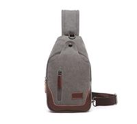 FANDARE Vintage Sling Chest Bag One Shoulder Bag Canvas Crossbody Backpack Men Daily Bookbag with Earphone Hole for Outdoor Travel Work Hiking Running Indoor Activities Daypacks Gray