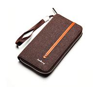 FANDARE Vintage Wallet Men Canvas Purse Long Clutch Bag with 12 Card Slots for Credit Card Holder Travel Party Pocketbook Brown