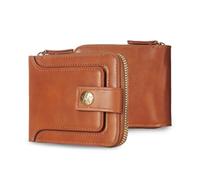 FANDARE Vintage Wallet Men Women PU Leather Small Bifold Wallets Multi Card Slots Zipper Coin Pocket Minimalist Purse Large Capacity ID Photo Holder Casual Travel Business Money Clips Light Brown