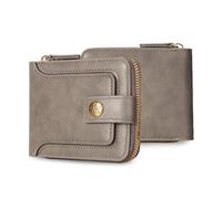 FANDARE Vintage Wallet Men Women PU Leather Small Bifold Wallets Multi Card Slots Zipper Coin Pocket Minimalist Purse Large Capacity ID Photo Holder Casual Daily Travel Business Money Clips Grey