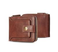 FANDARE Vintage Wallet Men Women PU Leather Small Bifold Wallets Multi Card Slots Zipper Coin Pocket Minimalist Purse Large Capacity ID Photo Holder Casual Daily Travel Business Money Clips Dark Brown