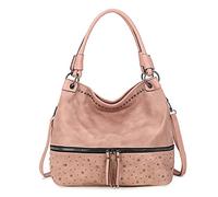 FANDARE Vintage Women Handbags Shoulder Bags Crossbody Large Capacity Waterproof PU Leather Tote Rivet Purse Big Top-handle 12.9 inch Laptop for Commute Shopping Travel Office Business Pink