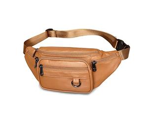 FANDARE Waist Fanny Pack Bumbags for Women Men Sling Bag Genuine Leather Chest Crossbody Bag Cover Pack for Hiking Cycling Travelling Outdoor Sport Gym Business College Shoulder Bag Brown B