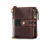 FANDARE Wallet for Men Women RFID Blocking Genuine Leather Billfold Chain Bifold Cardholder with 7 Card Holder & Zippered Coin Pocket Wallets Business Daily Use Slim Purse with Gift BoxDark Brown