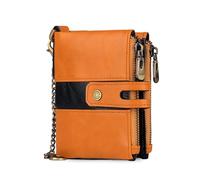 FANDARE Wallet for Men Women RFID Blocking Genuine Leather Billfold Chain Bifold Cardholder with 7 Card Holder & Zippered Coin Pocket Wallets Business Daily Use Slim Purse with Gift Box Light Brown