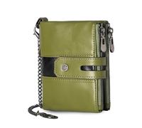 FANDARE Wallet for Men Women RFID Blocking Genuine Leather Billfold Chain Bifold Cardholder with 7 Card Holder & Zippered Coin Pocket Wallets Business Daily Use Slim Purse with Gift Box Green