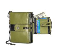 FANDARE Wallet for Men Women RFID Blocking Genuine Leather Billfold Chain Bifold Cardholder with 7 Card Holder & Zippered Coin Pocket Wallets Business Daily Use Slim Purse with Gift Box Green
