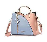 FANDARE Women Handbag Tassels Bag Shoulder Bag Top Handle Bag Waterproof Crossbody Bag Messenger Bag PU Leather Contrast Color Stitching Totes for Work Travel Office Party Shopping Light Blue