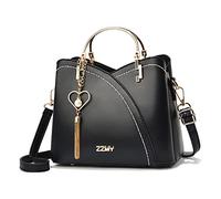 FANDARE Women Handbag Tassels Bag Shoulder Bag Top Handle Bag Waterproof Crossbody Bag Messenger Bag PU Leather Contrast Color Stitching Totes for Work Travel Office Party Shopping Black