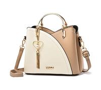FANDARE Women Handbag Tassels Bag Shoulder Bag Top Handle Bag Waterproof Crossbody Bag Messenger Bag PU Leather Contrast Color Stitching Totes for Work Travel Office Party Shopping White