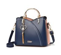 FANDARE Women Handbag Tassels Bag Shoulder Bag Top Handle Bag Waterproof Crossbody Bag Messenger Bag PU Leather Contrast Color Stitching Totes for Work Travel Office Party Shopping Dark Blue
