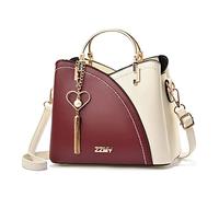 FANDARE Women Handbag Tassels Bag Shoulder Bag Top Handle Bag Waterproof Crossbody Bag Messenger Bag PU Leather Contrast Color Stitching Totes for Work Travel Office Party Shopping Red