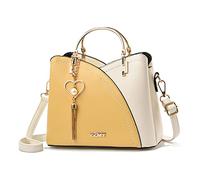 FANDARE Women Handbag Tassels Bag Shoulder Bag Top Handle Bag Waterproof Crossbody Bag Messenger Bag PU Leather Contrast Color Stitching Totes for Work Travel Office Party Shopping Yellow