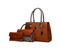 FANDARE Women Handbags Wallet Tote Shoulder Bag PU Leather Top Handle Satchel Purse Set 3pcs Set Retro Leopard Ladies Crossbody Handbag Ladies Top-Handle Clutch Wallet for Daily Work Travel Brown