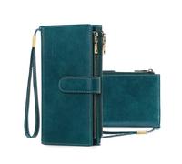 FANDARE Women Men Wallet RFID Blocking PU Leather Long Purse Large Capacity Card Holder Wristlet Clutch Bag Travel Phone Organizer with Zipper Pockets Detachable Strap Lake Blue