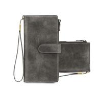 FANDARE Women Men Wallet RFID Blocking PU Leather Long Purse Large Capacity Card Holder Wristlet Clutch Bag Travel Phone Organizer with Zipper Pockets Detachable Strap Dark Gray