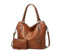 FANDARE Women PU Leather Tote Handbag Large Capacity Waterproof Shoulder Bag Fashion Casual Crossbody Work Shopping Travel Satchel Bag with Small Wristlet Purse Brown